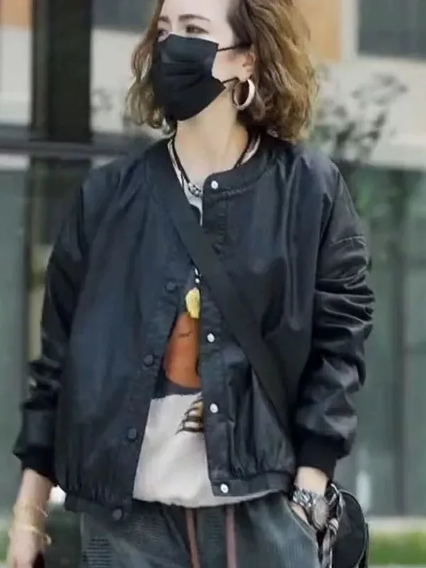 Bla PU Leather Biker Jaet Loose Fit Women's plus Size Autumn New Sle Korean Faion High-End Feelings Coat for Ladies