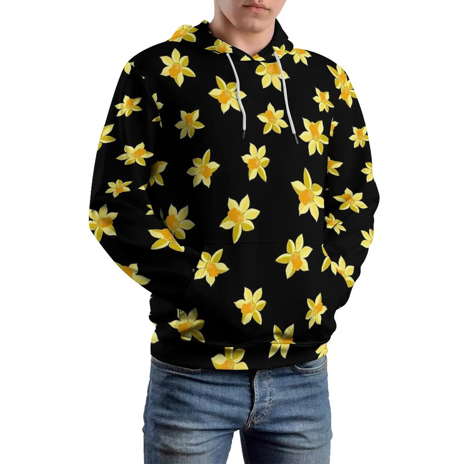 

Yellow Floral Casual Hoodies Long Sleeve Vintage Flowers Print Y2k Hoodie Winter Streetwear Graphic Oversize Clothing