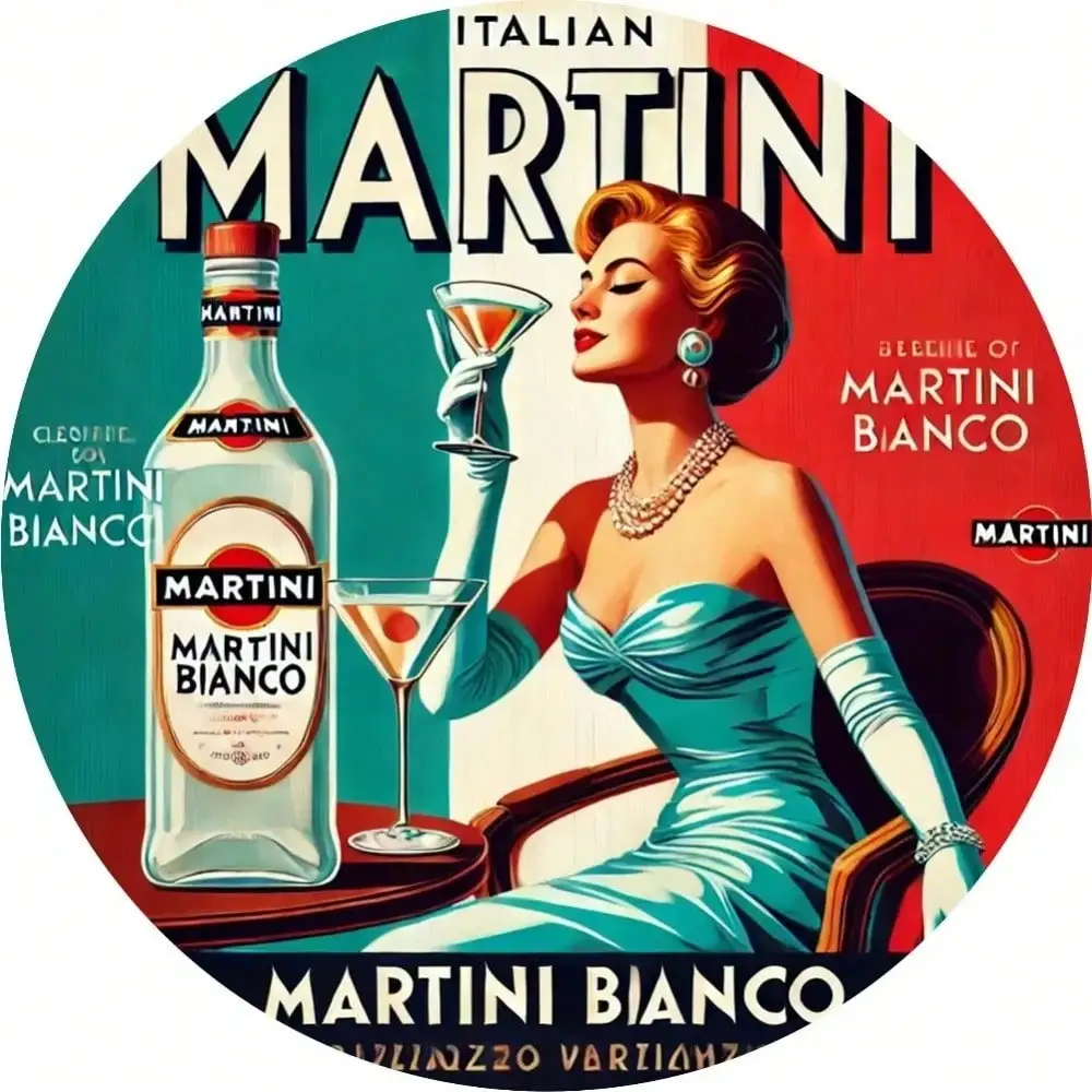 Vintage 8x8 Inch Martini Tin Sign Retro Bar Wall Art Bianco Aluminum Home Pub Decor