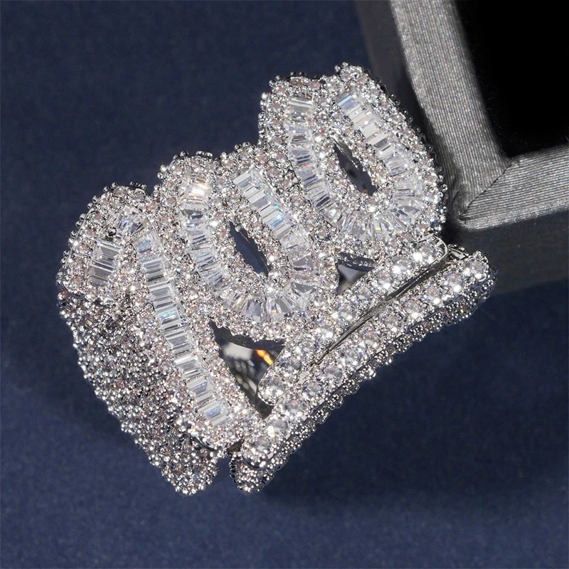 

Хип-хоп 5A + CZ камень с покрытием Bling Iced Out 100-точечные кольца на палец для мужчин рэпер ювелирные изделия серебряного цвета