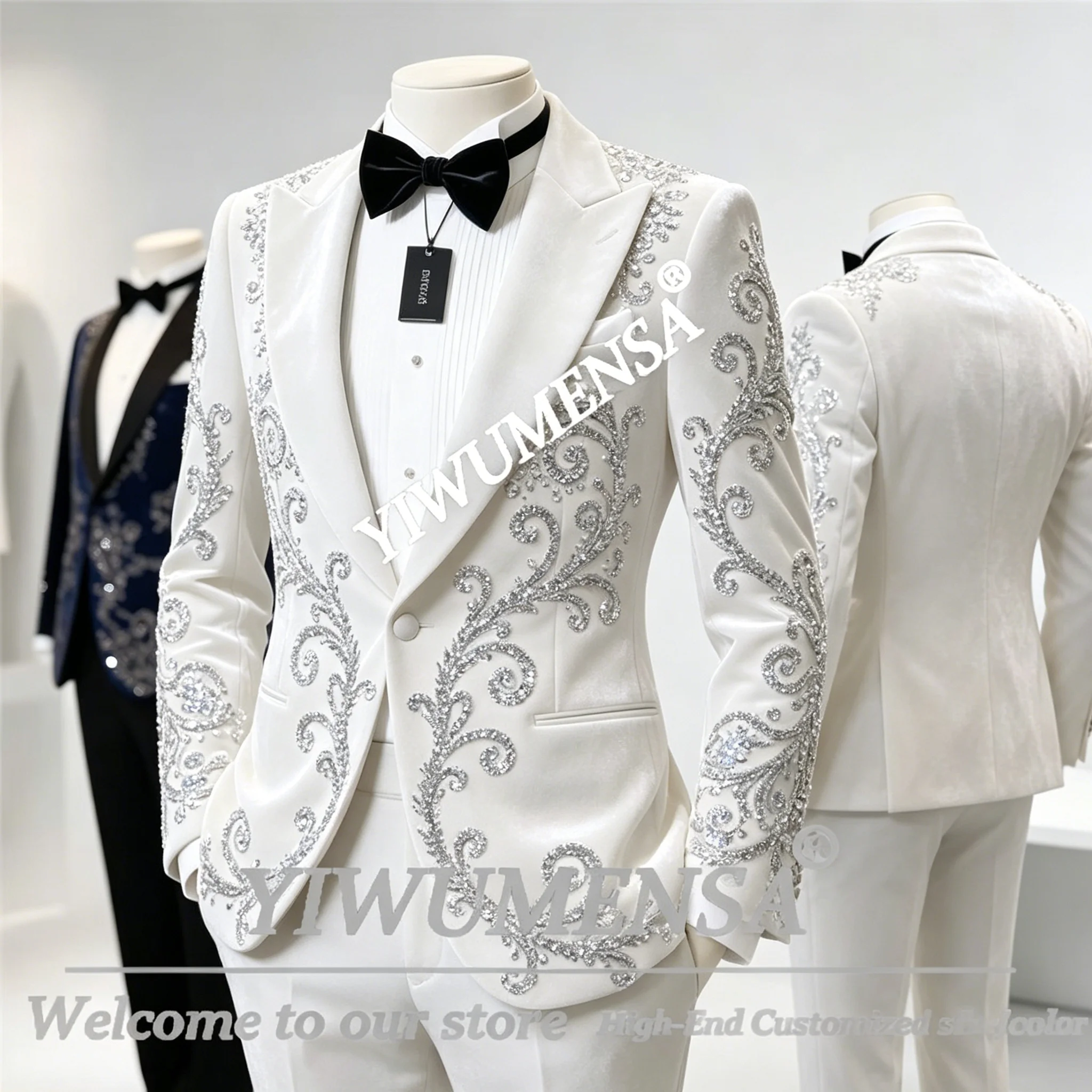 

Luxury Crystals Beaded Suit Men For Wedding Single Breasted Blazer Pants 2 Piece Sets Groom Tuxedos Customized Male Outfits 2026