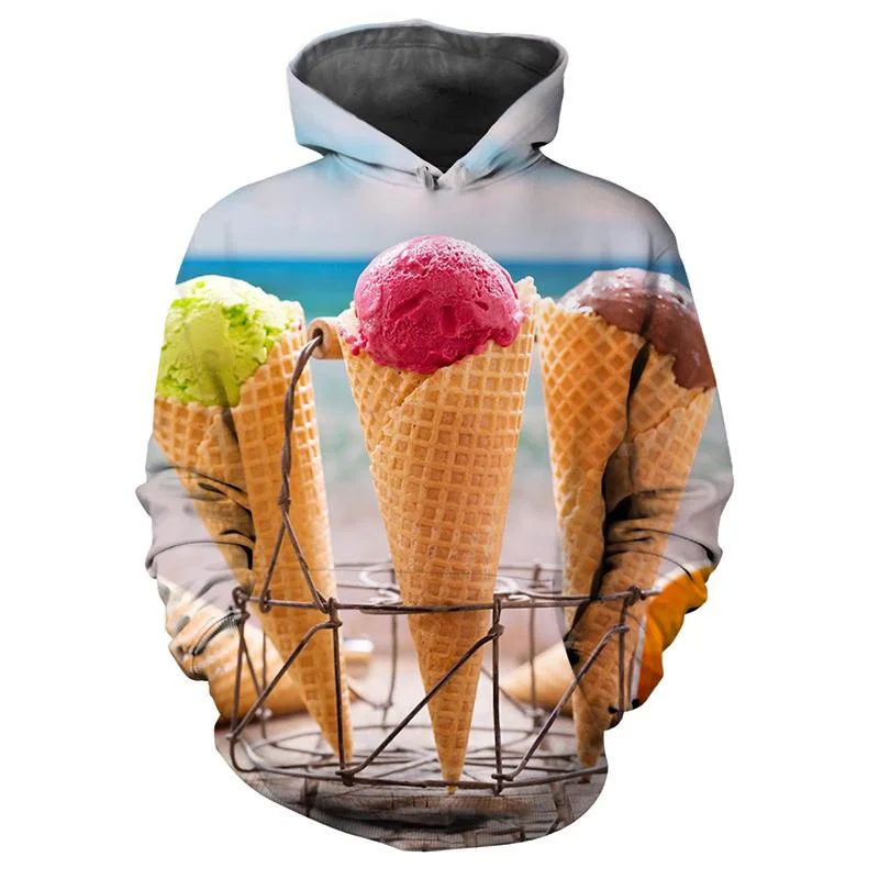 3D Printed Food Ice Cream Hoodie For Men Clothes Spring Autumn Long Sleeves Sweatshirt Plus Size Street Pullover Hoodies Coat