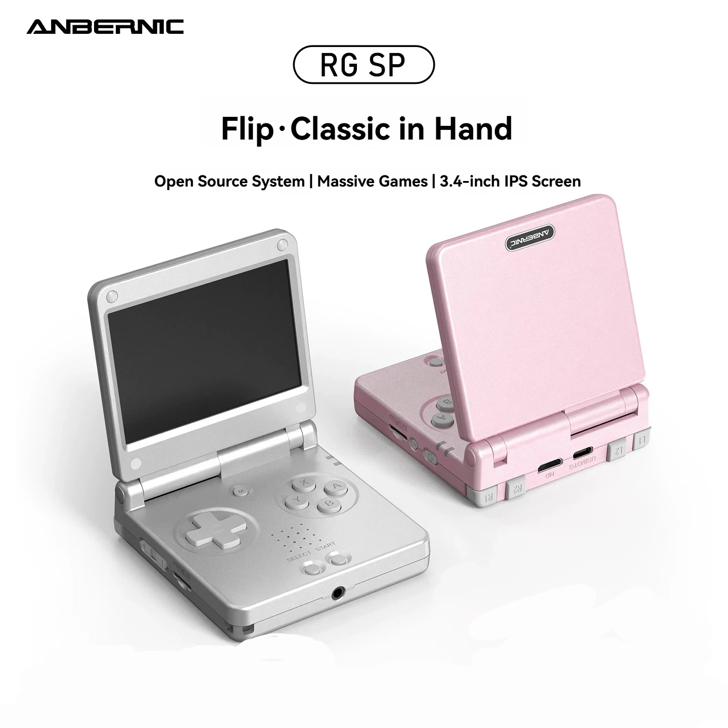 2026 RG SP Retro Flip Handheld Game Console 3.4 Inch IPS Screen Portable Open Source Games Connect To Tv For Boyfriend Gift