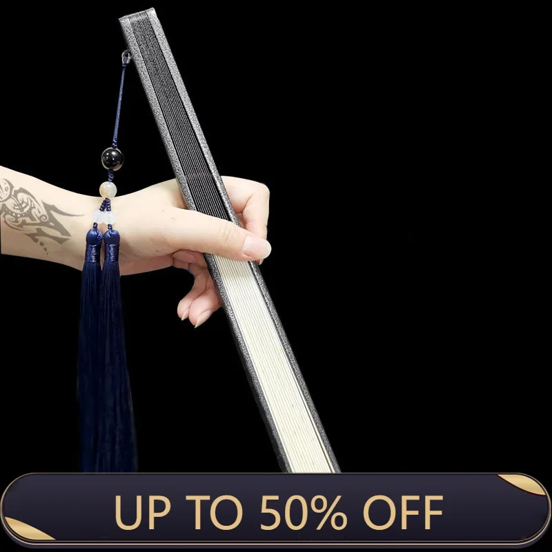 Metal Kung Fu Folding Fan Silk Cloth Fan Surface Tungsten Steel Alloy Self-defense Kung Fu Fan