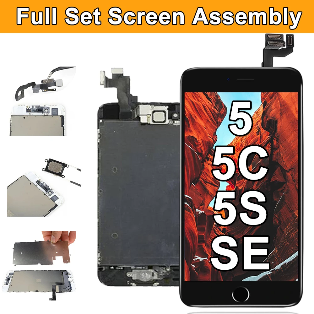 Nr 1 Wyświetlacz do iPhone'a 5 5S 5C SE 2016 Ekran LCD Dotykowy Digitizer Zespół zamienny Zainstalowana przednia kamera Przycisk Home + Narzędzia