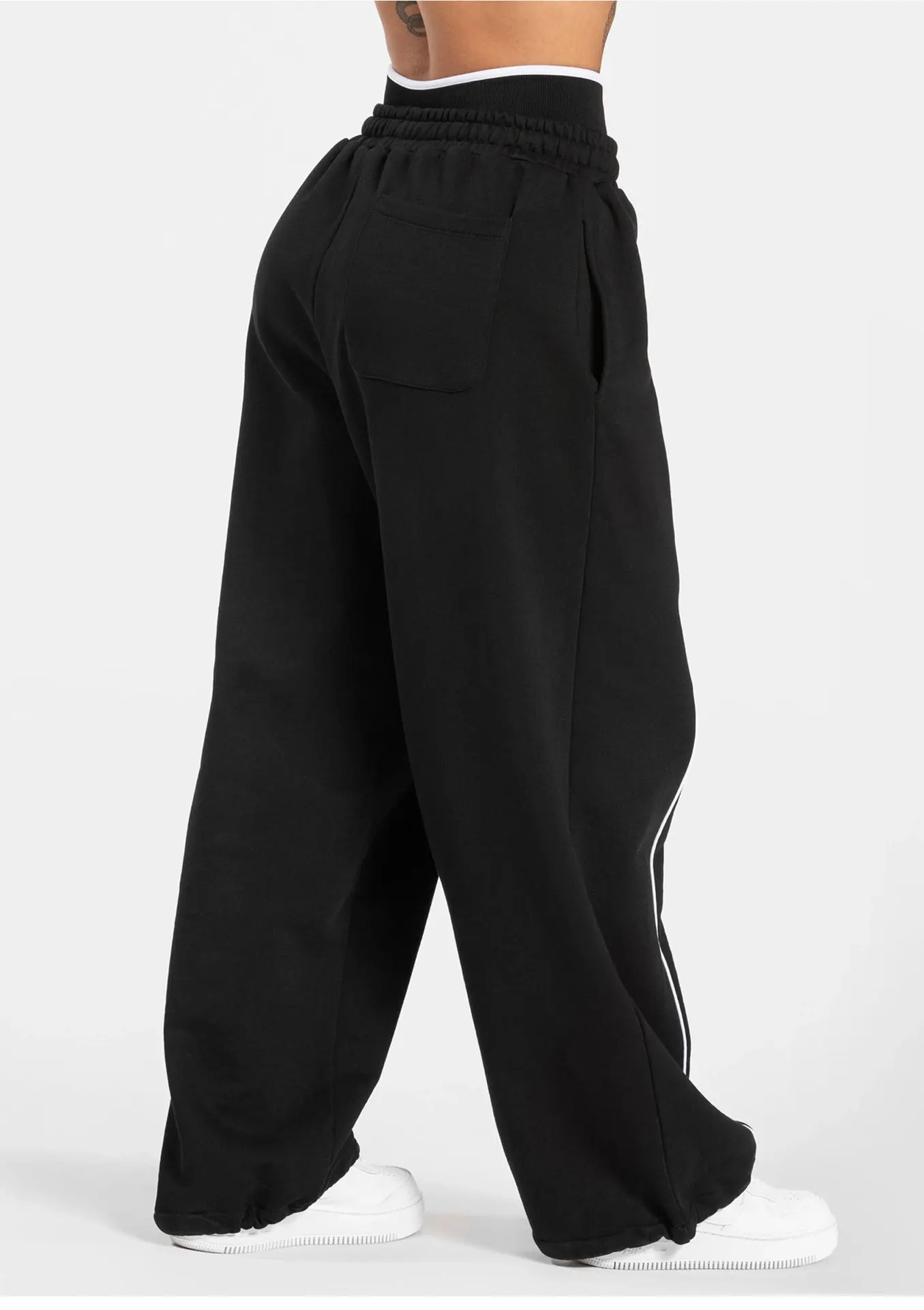 TEV-E0 HerGym Wide Leg Joggers for Women Mid-Waist Cotton Yoga Pants Casual Loose Sports Running Trousers with Back Pocket