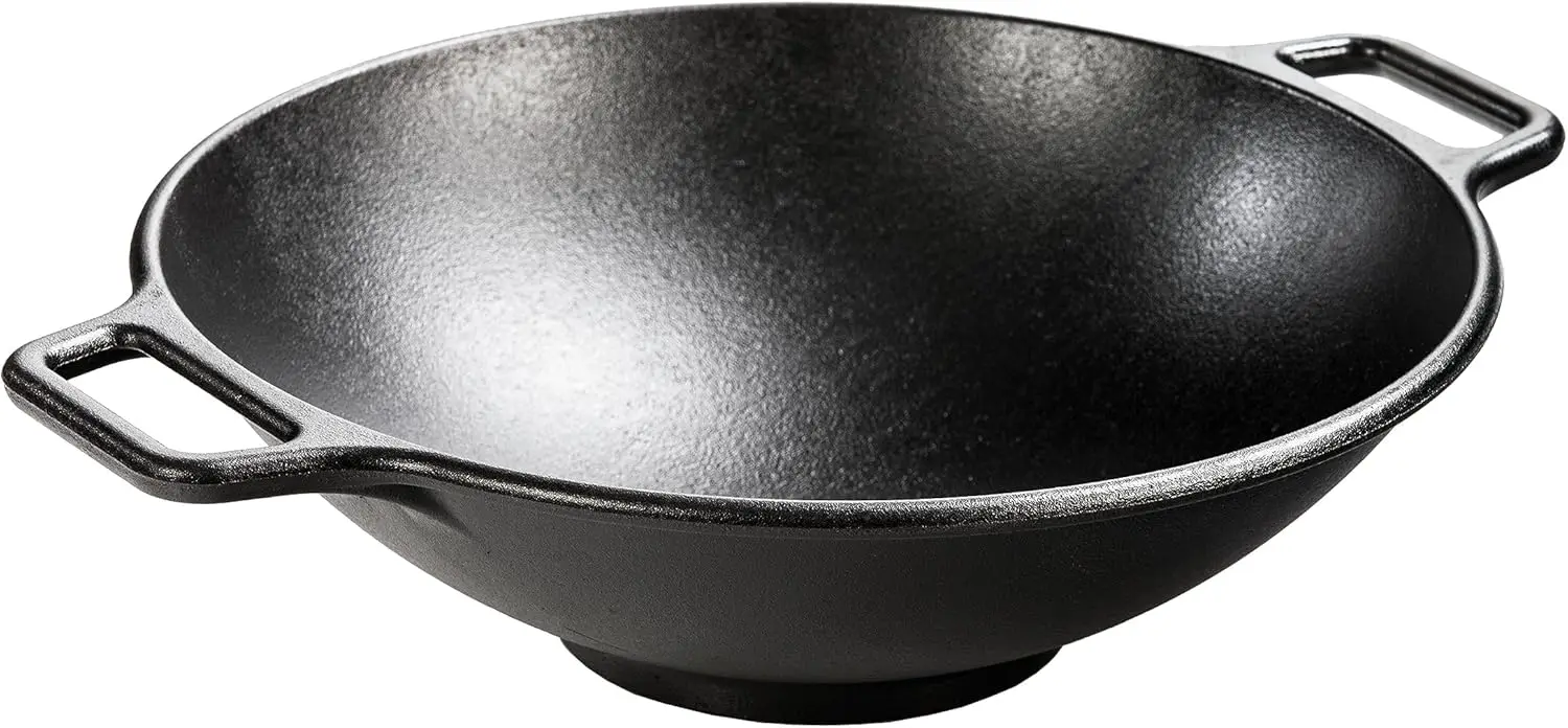 

14 Inch Seasoned Cast Iron Wok with Modern Handles, High-Heat Performance for Versatile Cooking