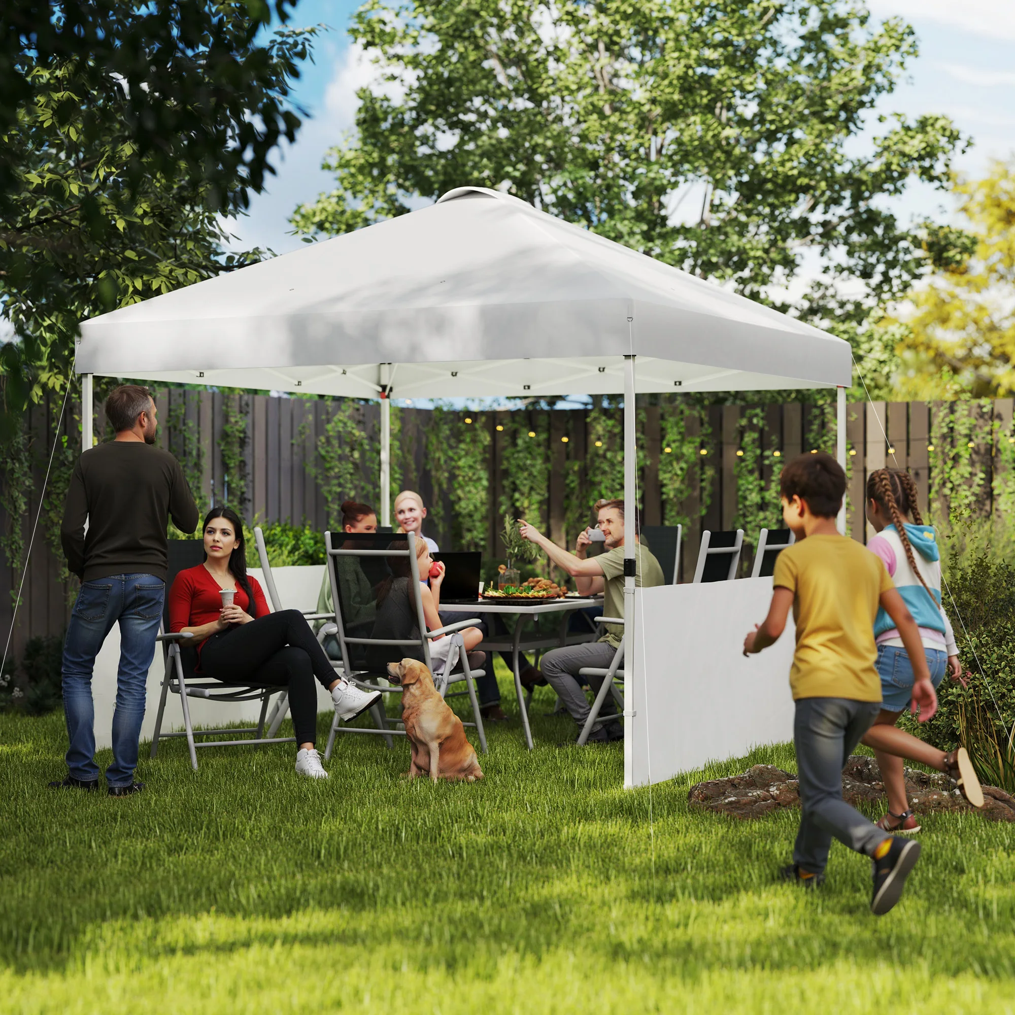 10' X 10' Pop up Canopy Tent with 2 Half Sidewalls, White