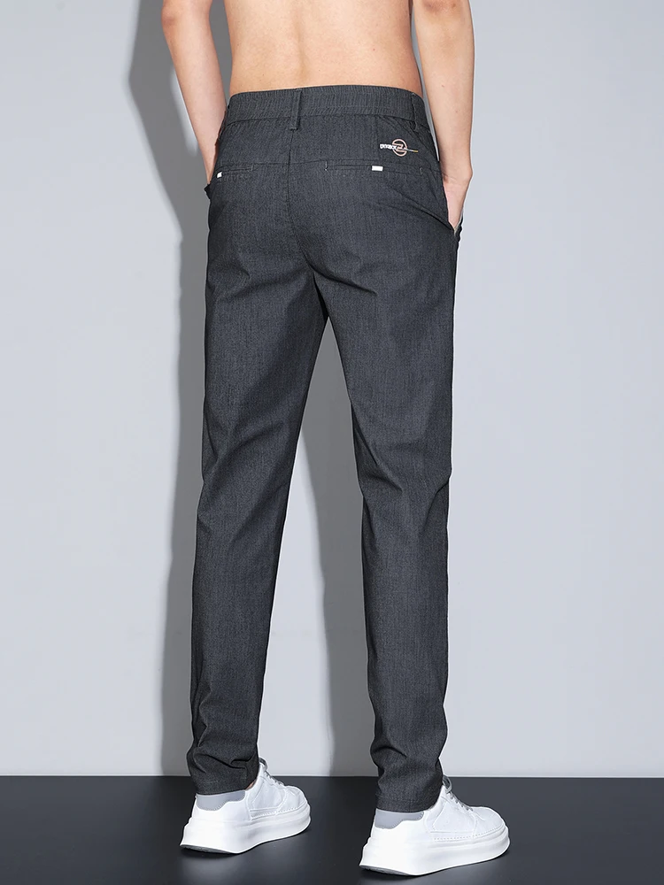 코튼 얇은 남성 비즈니스 캐주얼 바지 여름 스트레이트 슬림 피트 패션 스트레치 솔리드 바지 한국 남성 바지 사이즈 28-38