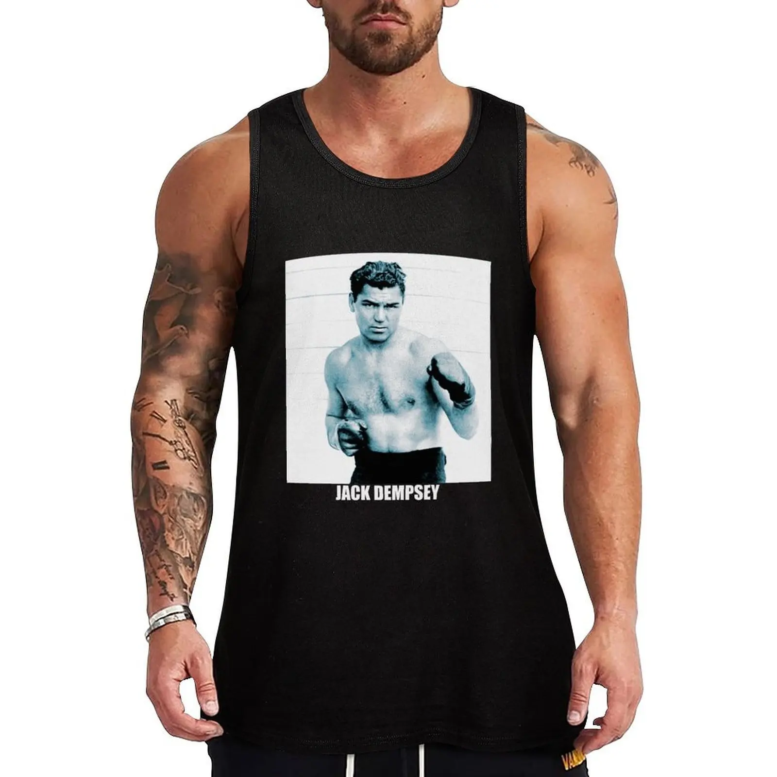 Foto de Jack Dempsey en su estilo antiguo. Boxeo retro. Camiseta sin Mangas con Estampado Vintage, Camiseta Retro con Gráficos