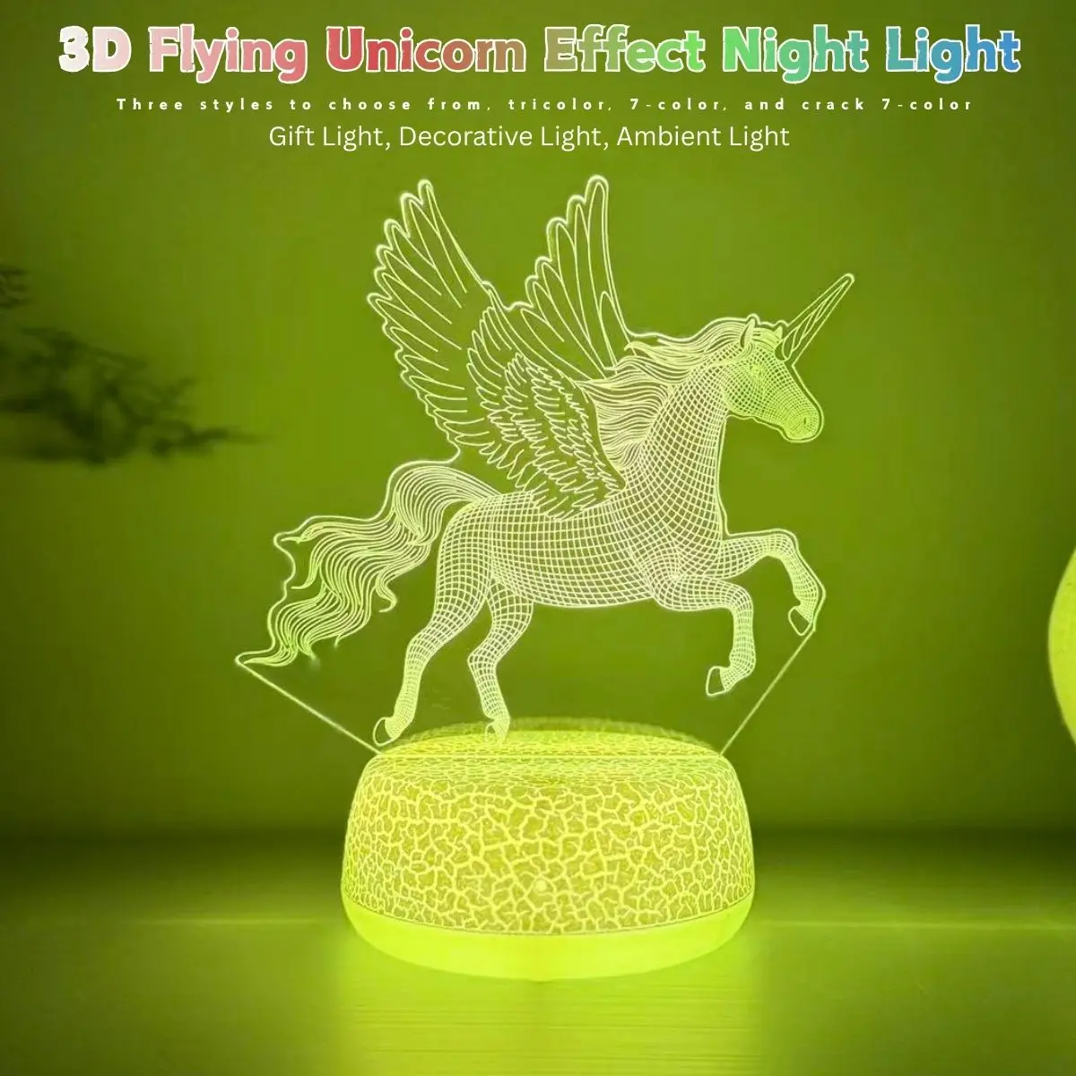 

3D ночник Pegasus Unicorn, окружающий свет в спальне, питание от USB, праздничный подарок, настольная лампа, подходящая для друзей и семьи