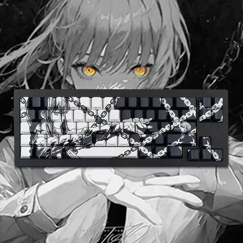 Makima Anime Keycaps dibujos animados 129 teclas PBT Keycap Chreey Keycaps Japón tapa de tecla tinte-sub tapas de teclado mecánico para 64/68/71/108