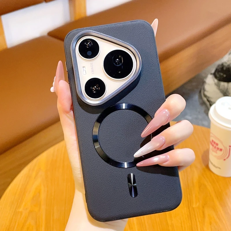 For Huawei Pura 90 80 70 Ultra Pro Case Luxury Matte Leather Magnetic Wireless Charging Shockproof Protection Cover Accessories
