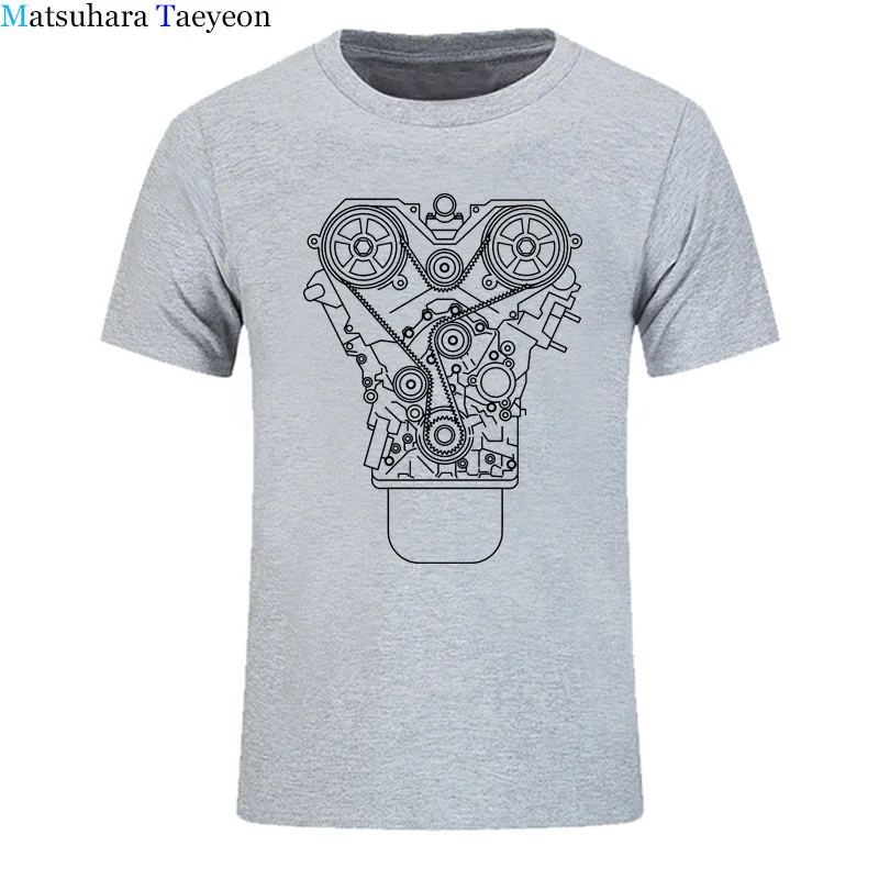 Men T Shirt 100% Cotton Brand New ENGINE DESIGN T-shirt Black JDM Tuner Decal Mechanic Tool Garage Piston Summer Tee Shirt