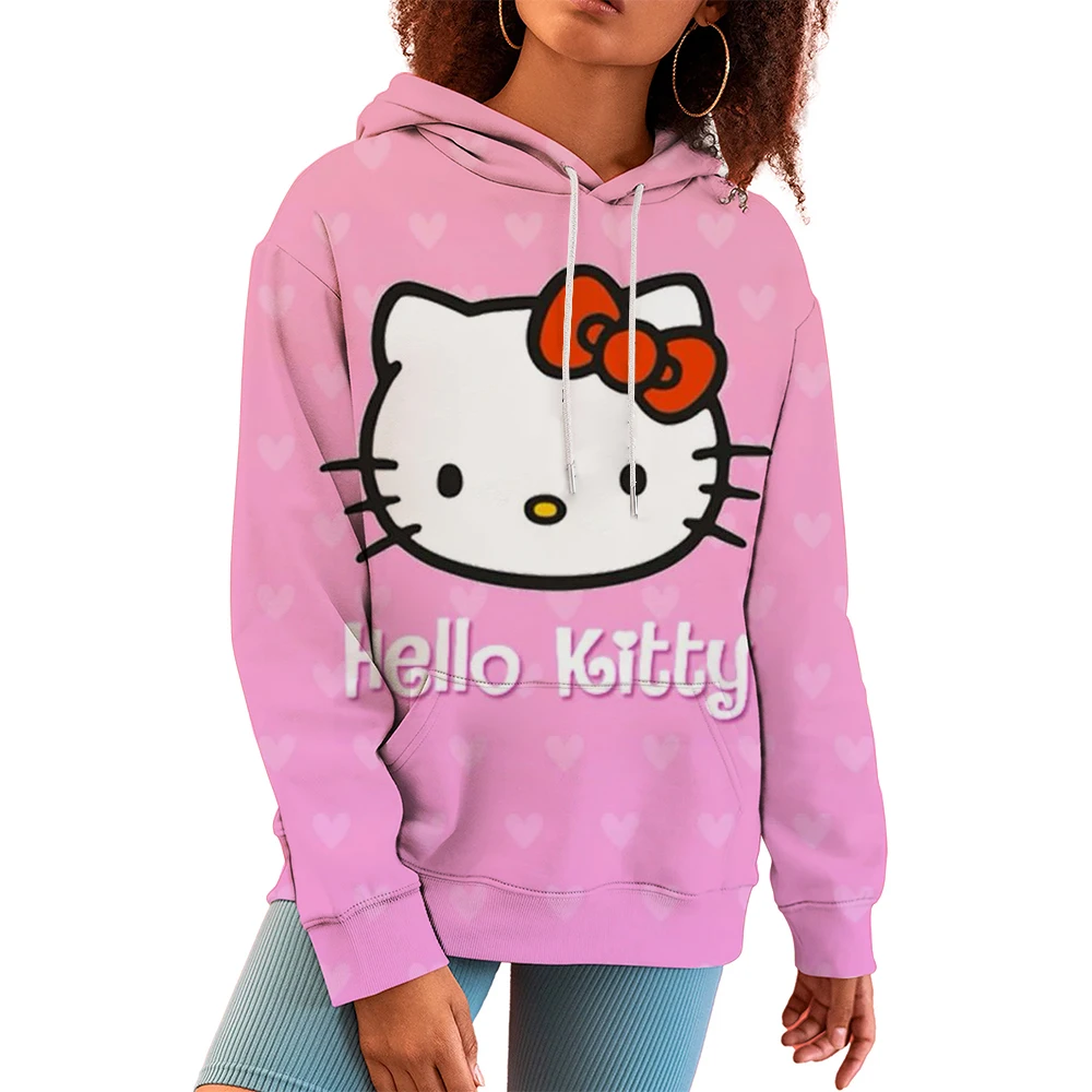 Sanrio Leuke Hello Kitty Jas Vrouwelijke Losse Student Oversized Hoodie Gotische Hoodie Kawaii Kleding Y2k Sweatshirts