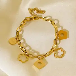 Fashionable hollow out multi pendant seasonal accessories women's personalized bracelet, fashionable lucky clover stainless stee