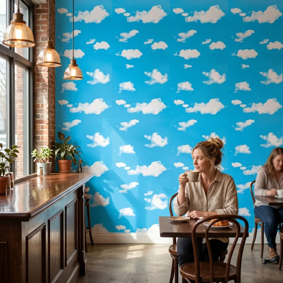 1 Roll Peel & Stick Vinyl Wallpaper - Sky with Clouds, Peel-and-Stick Contact Paper Suitable for Kitchen, Walls, Floors, Doors