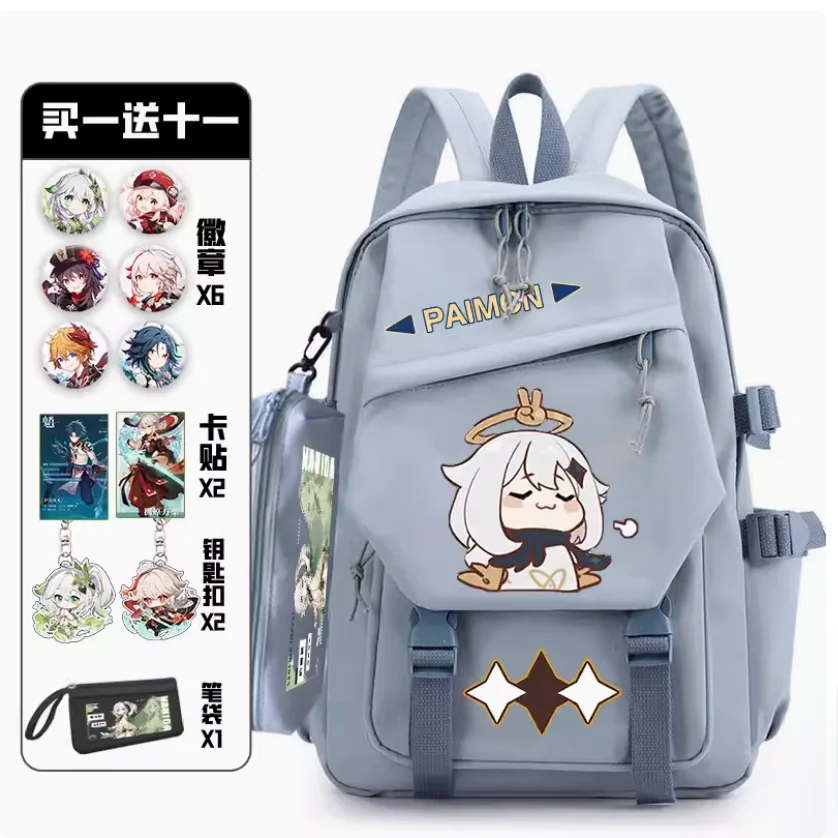 

2024 Anime Genshin Impact Venti Paimon Nahida Hutao Zhongli Blue Schoolbag Male and Female Cartoon Swagger Bag Game Backpack