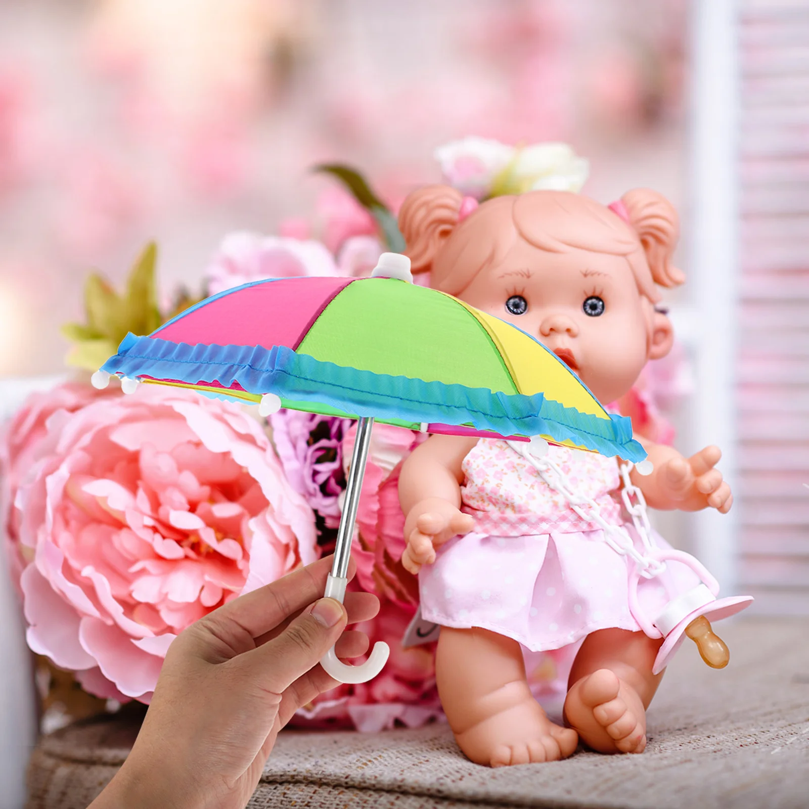 1 stks Mini Paraplu Leuke Regenboog Ontwerp Zachte Stof Kleine Paraplu Voor Meisjes Kids Fantasiespel Regen Accessoire Decor