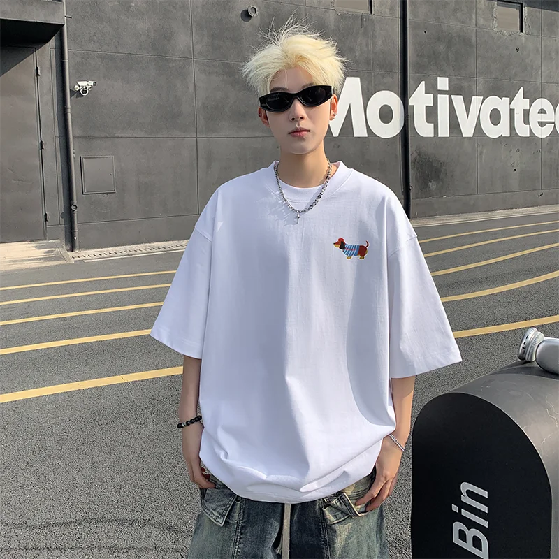 

Men's T-shirts Oversized Summer Casual Wear 3XL White Cotton Tshirt for Men Anime Dog Print Men Tee Shirts New Clothes