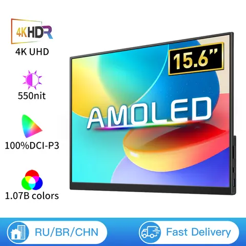 Xbox Switch 노트북 맥북 휴대폰용 외부 게이밍 모니터, 15.6 인치 4K OLED 휴대용 모니터, 550Nit USB-C HDMI 호환