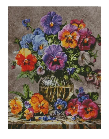 

Pansies in vase Flowers Sewing kit 18CT 16CT 14CT Unprinted Cross Stitch Kits Embroidery Art DIY Handmade Needlework Home Decor