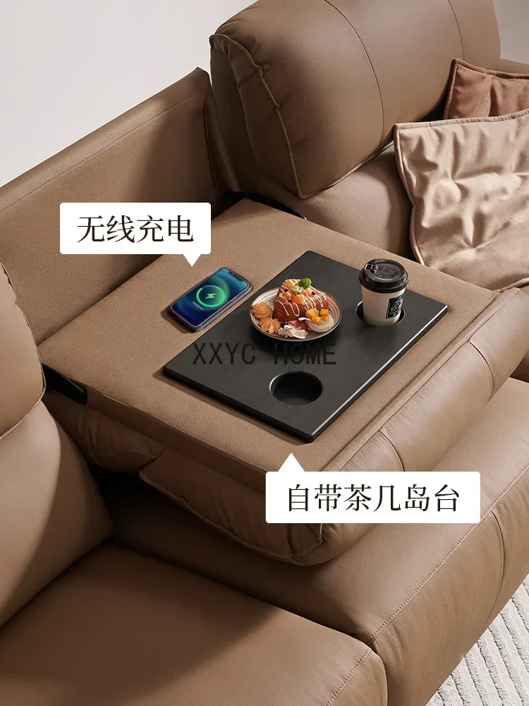 First Class Electric Function Leather Sofa Home Theater Straight Row Three-Seat