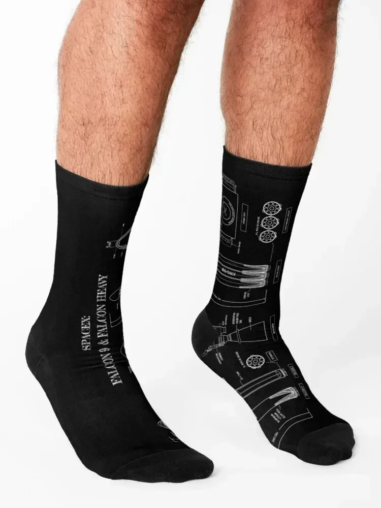 SPACEX: Falcon 9 & Falcon Heavy (White Stencil-No Background) Socks man Stockings floor ankle Socks Ladies Men's