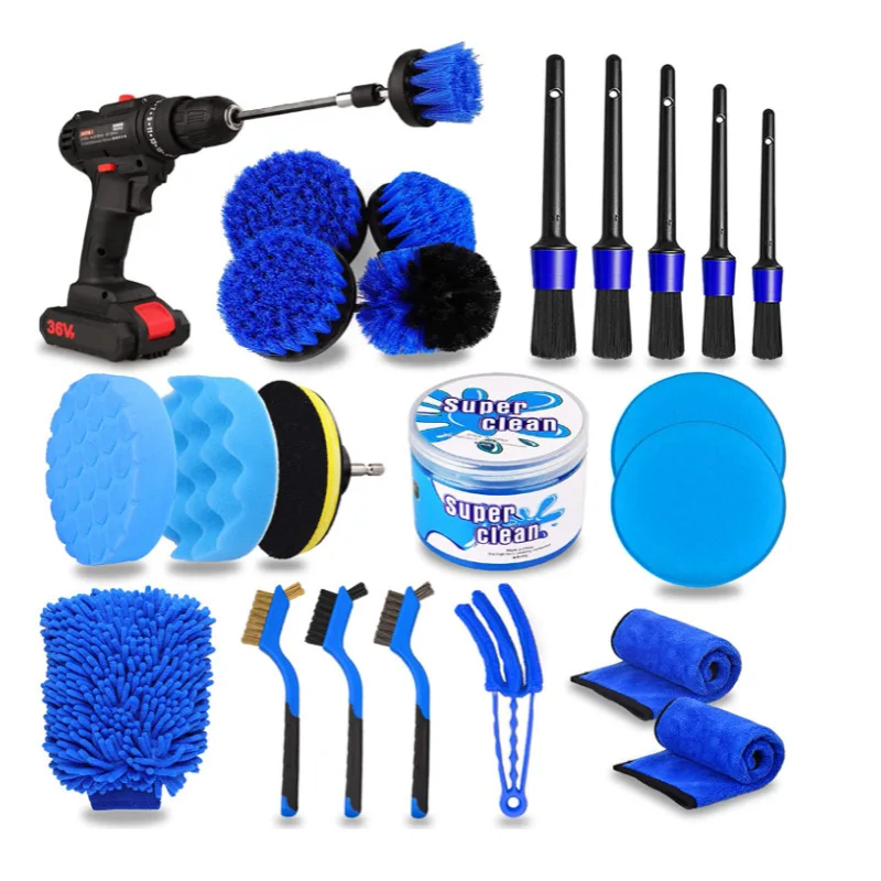 FUTUKNIGHT 24 Piece Drill Brush Attachments Set Scrub Pads & Sponge Power Scrubber Brush with Extend Long Attachment FUT035