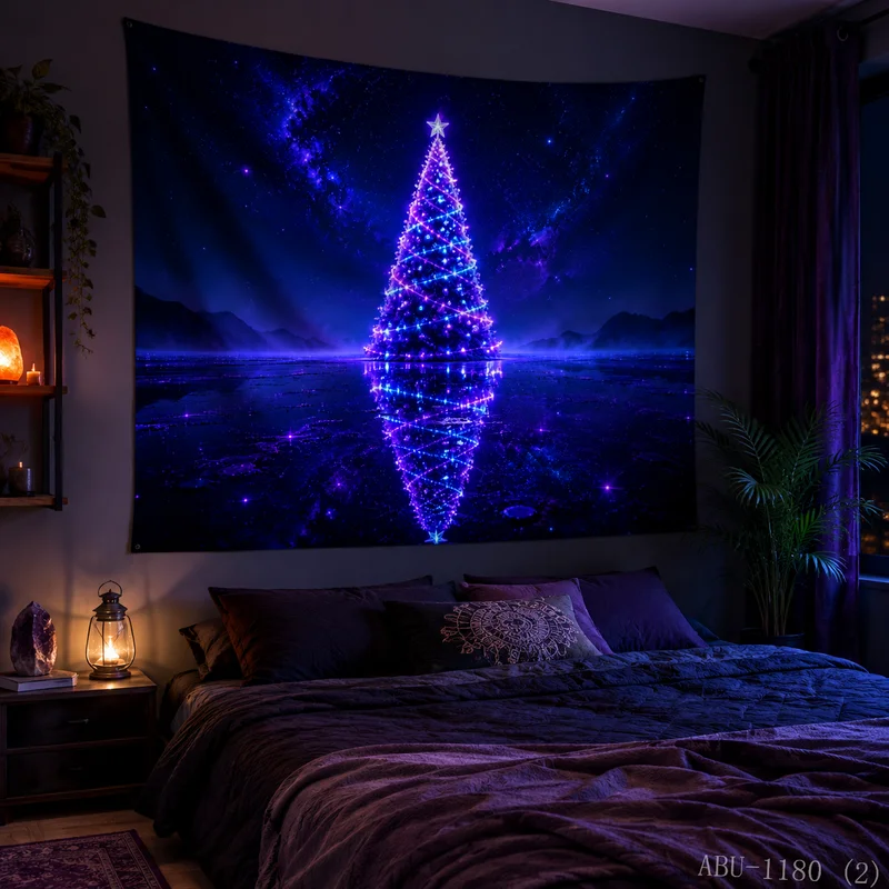 VIKAMA Cyber Light Track Crystal Deer Christmas Tree Gift Box Christmas Tapestry HD Background Wall Room Decoration