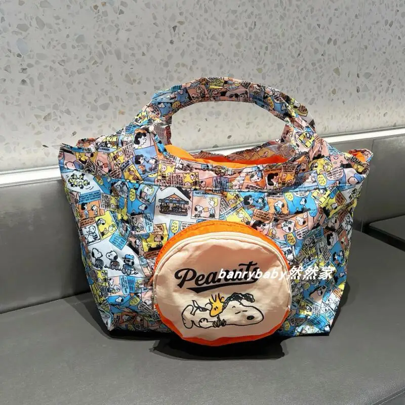 New Japanese Snoopy Foldable Large Capacity Shopping Bag with Cartoon Drawstring Waterproof Storage Bag Picnic Bag