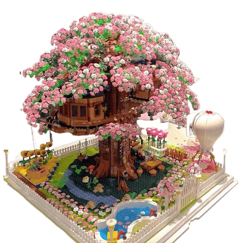 Rainbow Sakura Tree House Building Blocks Set Advanced For Girls Birthday Gift DIY Party Centerpiece Table Decor For Teens Kids