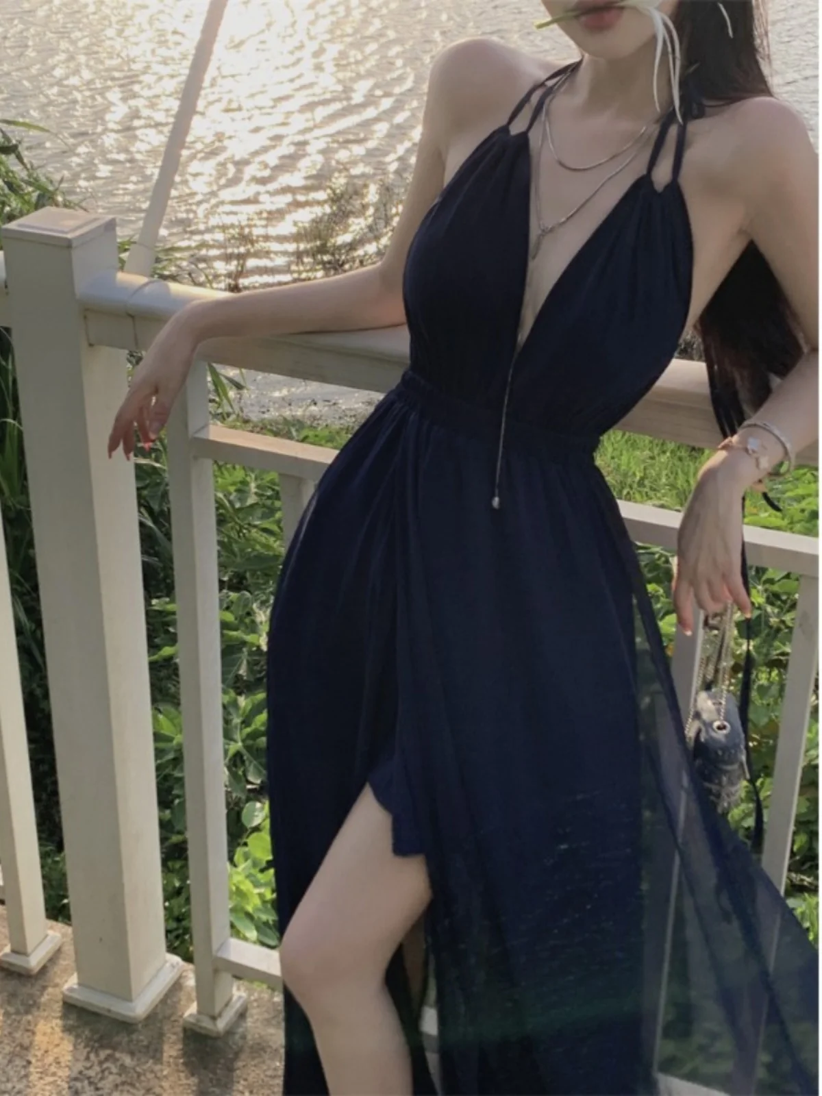 Deep V Ne Sexy Bal Split Dr Beach Vaion Beachwear Aosphere Abbigliamento da viaggio Appeso Ne Long Dr Summer