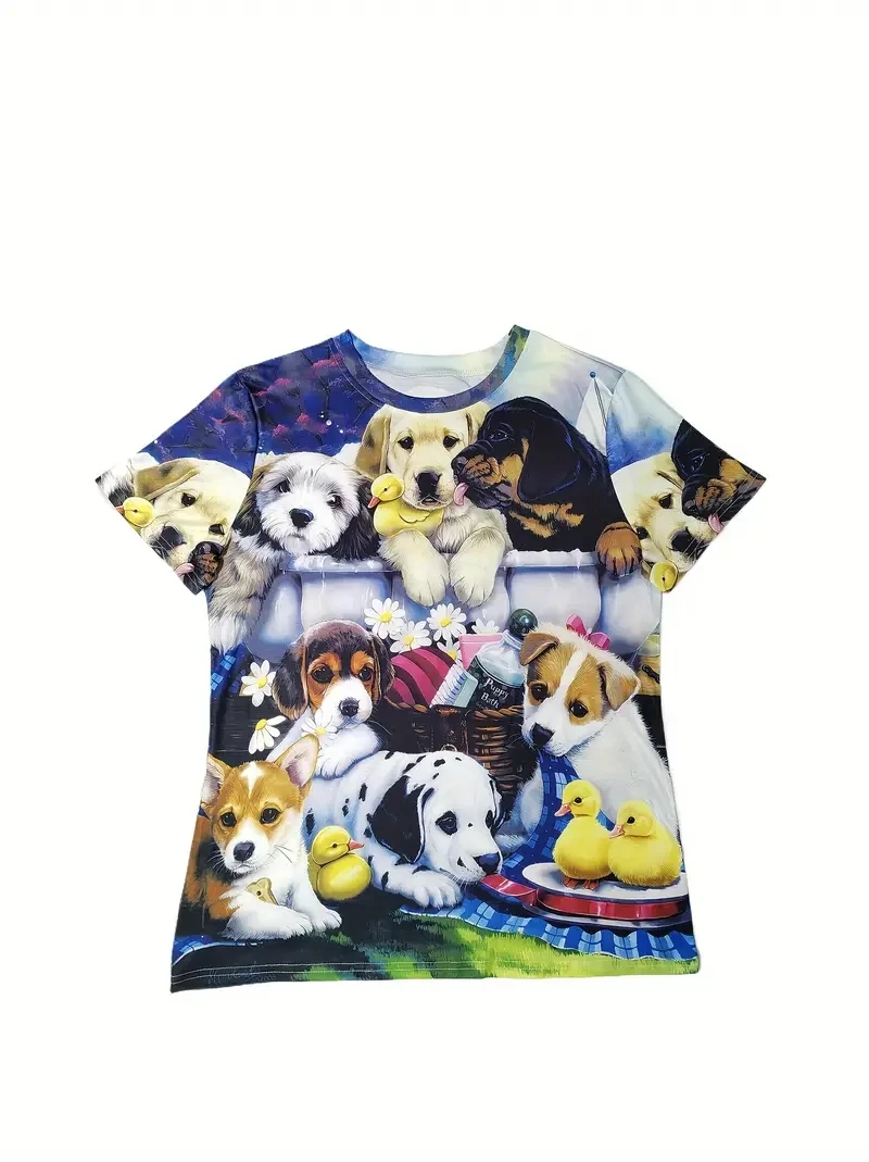 เสื้อยืดแขนสั้นพิมพ์ลายสัตว์น่ารัก 3D สำหรับสุภาพสตรีขนาดบวกหลวมและลำลอง นุ่ม สบายและระบายอากาศได้ กีฬากลางแจ้ง