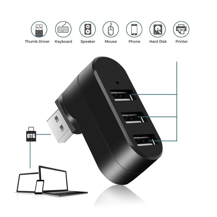 3 Port Multi 2,0 USB HUB Mini USB Hub High Speed Drehen Splitter Adapter Für Laptop Notebook Für PC Computer zubehör