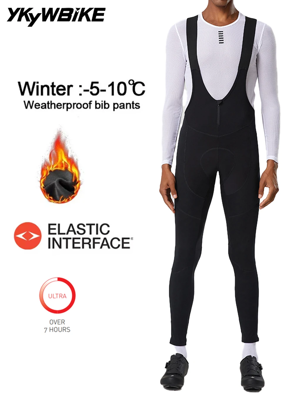 YKYWBIKE Männer der Winter Thermische Fleece Radfahren Bib Hosen Mountainbike Zipper Radfahren Hosen Gel Gepolsterte MTB Lange Strumpfhosen Hosenträger – Detail 5
