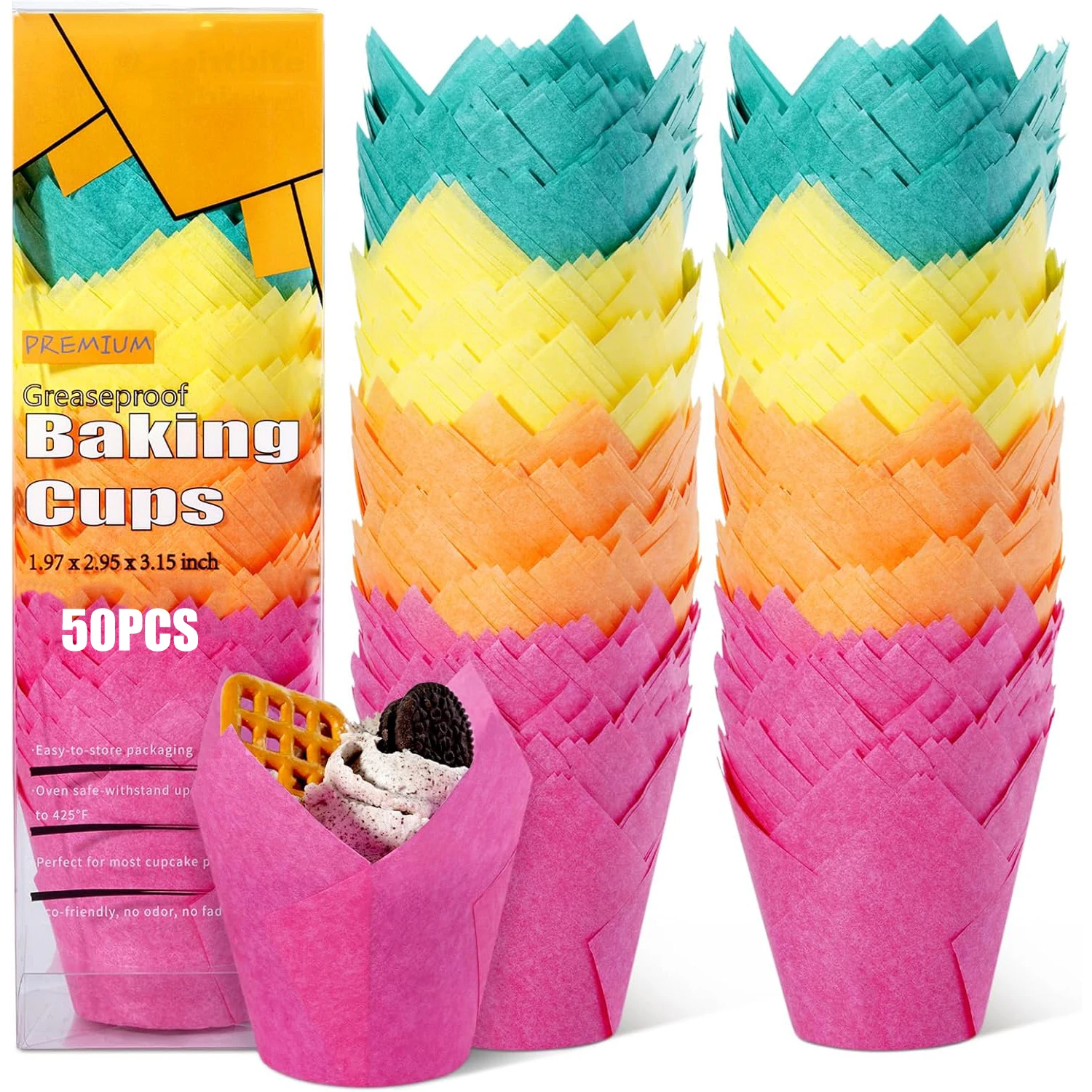 50/100 Baking Paper Cups Cupcake Muffins Wrappers Tulip Cupcake Toppers Decorating Cupcakes Cakes for Weddings Birthdays Parties