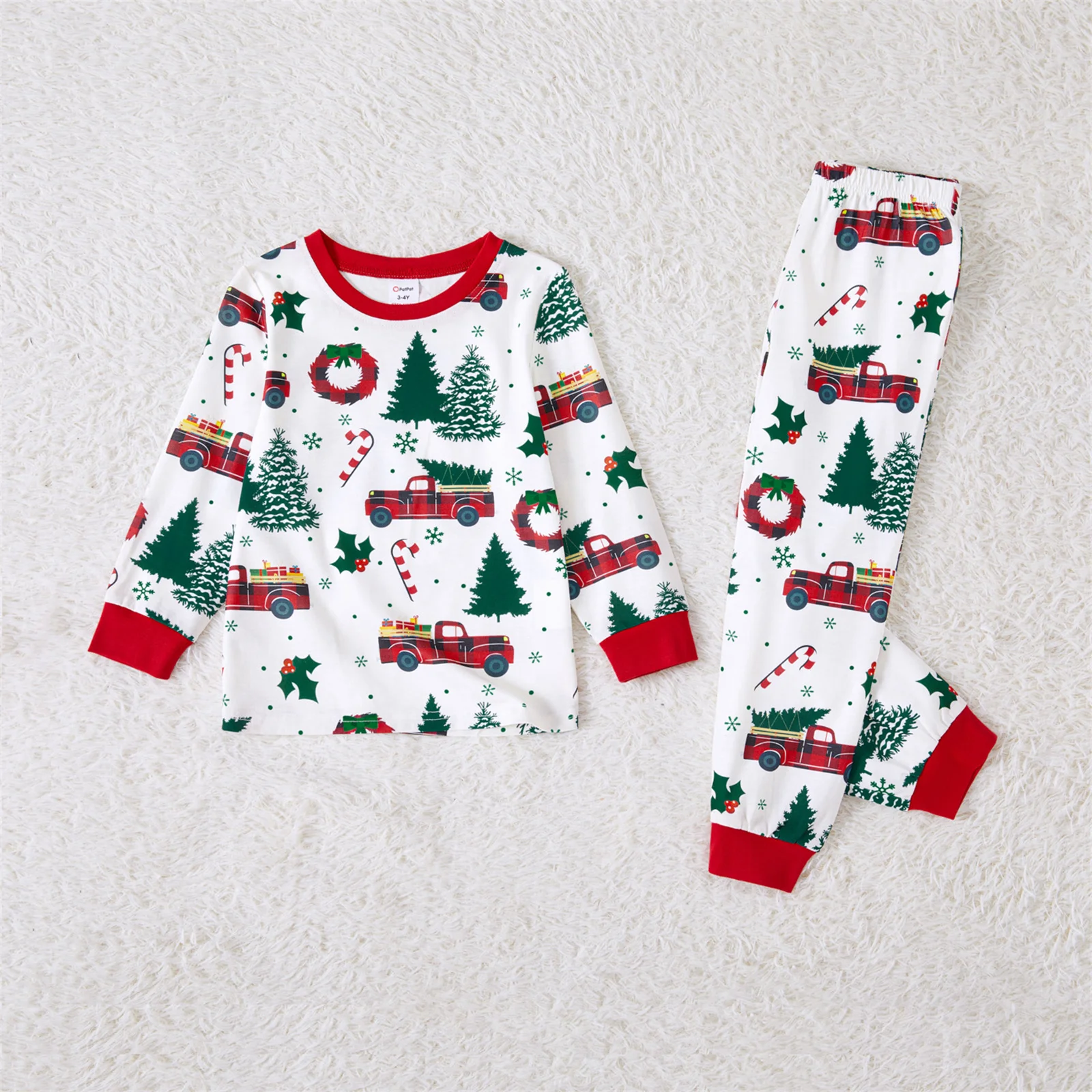 PatPat Christmas Family Matching Outfits Pajama Allover Xmas Tree & Car Print Long-sleeve Pajamas Family Sets (Flame Resistant)