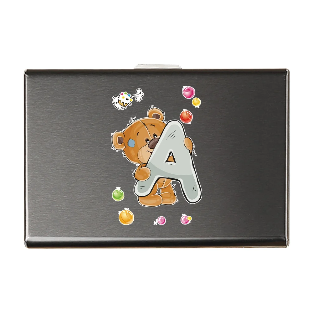 Card Clip Anti RFID Blocking Protected  Aluminum Metal Card Holder Credit Bank Men Card Holder Porte Carte Initials Bear Pattern