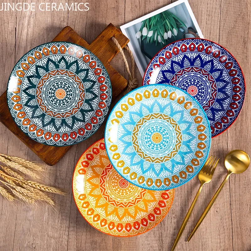 8 Inch Retro Ceramic Plate Handmade Dinner Plates Serving Dish Plate Creative Round Dishes Tableware Home Kitchen Accessories