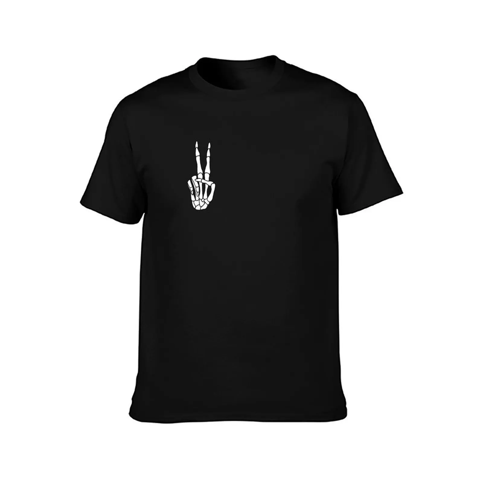 Peace Sign Skeleton Hand T-Shirt Art Pattern Printed Casual Top