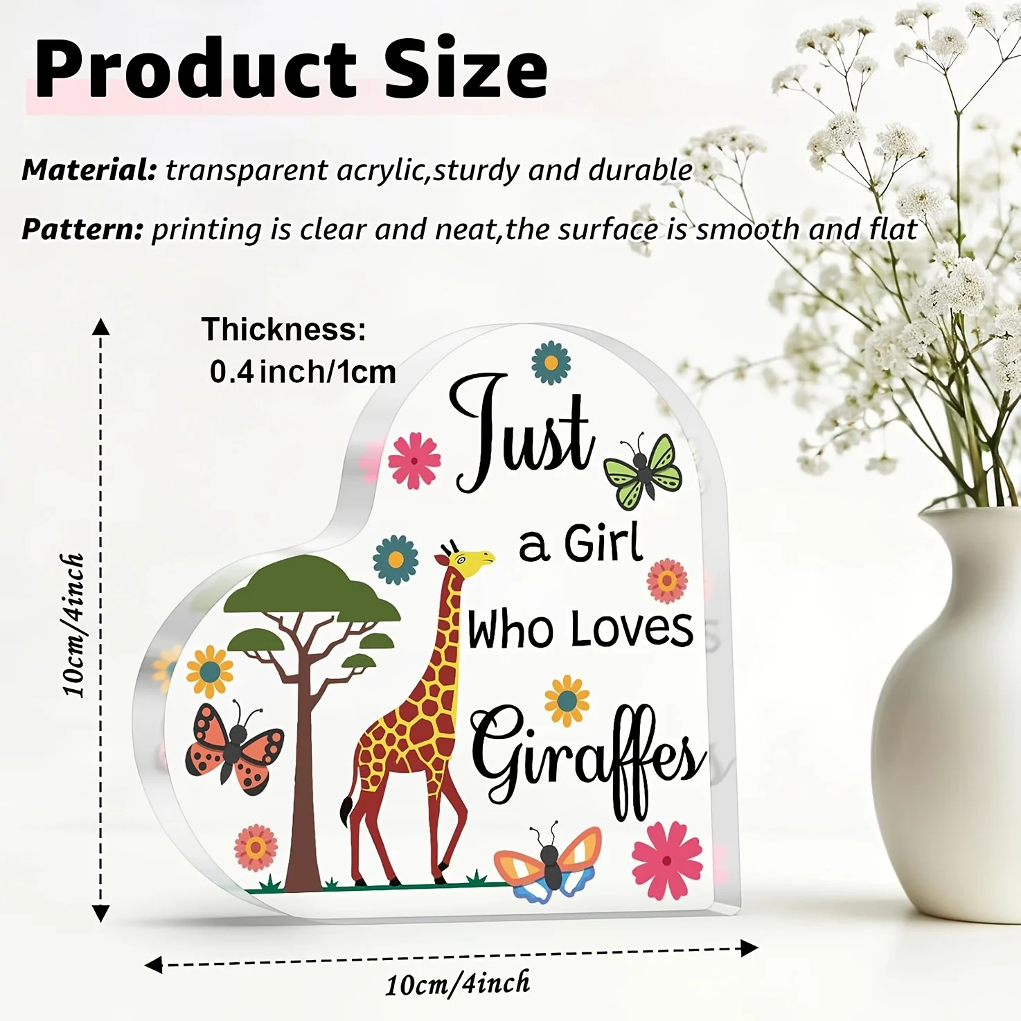 Heart Acrylic Plaque Just A Girl Who Loves Giraffes Tree Butterfly Floral Desk Decor Gift