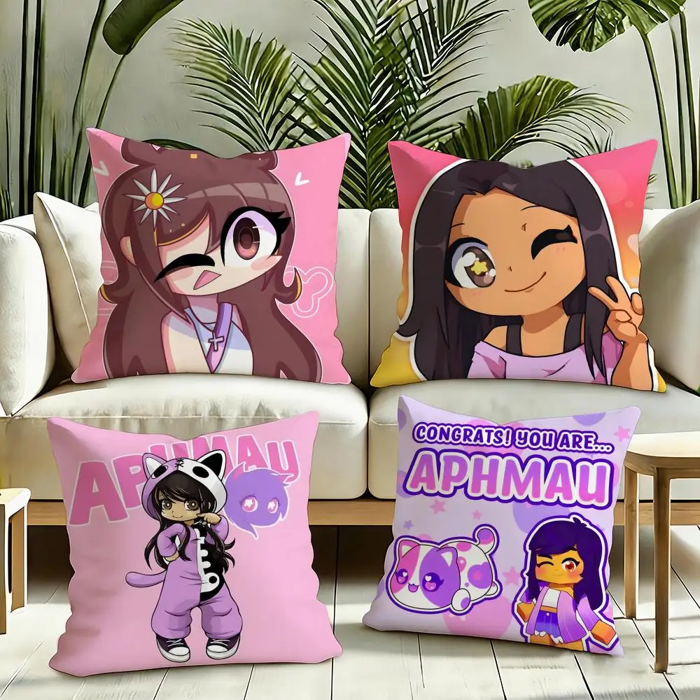 Cartoon Aphmau Decorative Cushion Cover Reversible Plush Pillow Cover Soft Fluffy  Home Decor for Sofa Bedroom