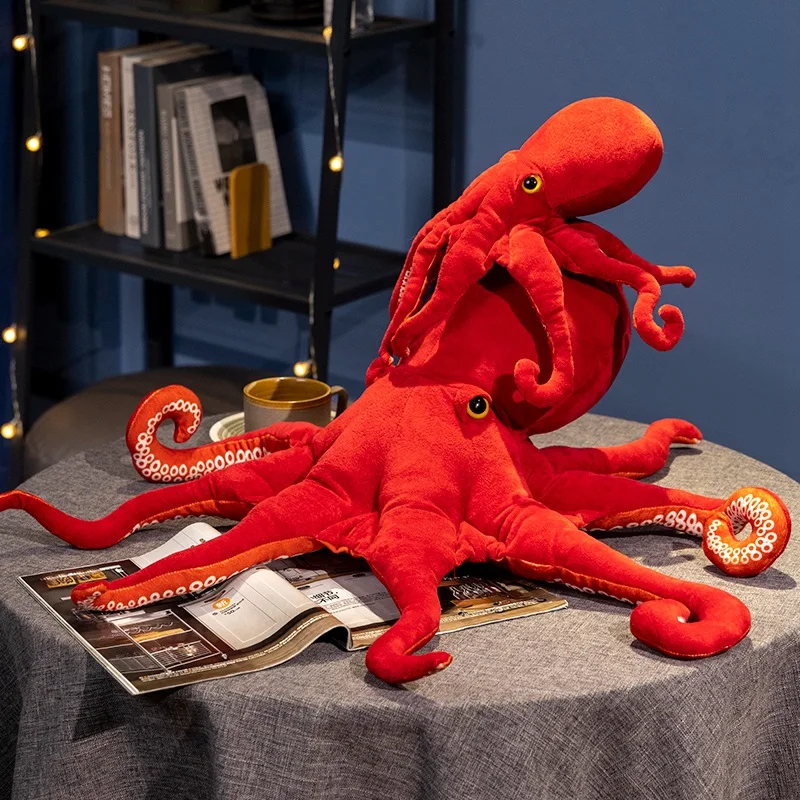 Simulated octopus plush toy in red, super realistic, takes you to experience the charm of the sea and lights up your ocean theme