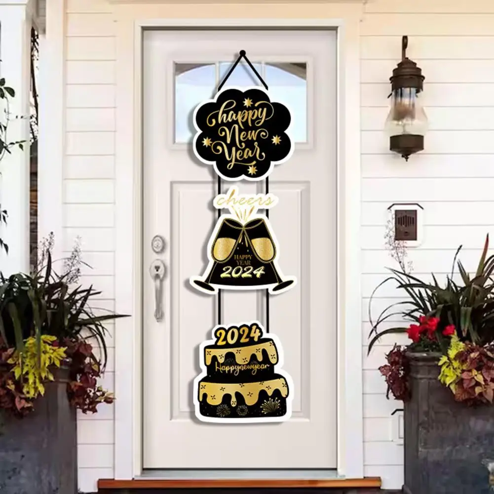 Elegant Door Plaque 2024 New Year's Eve Party Door Plaque Festive Atmosphere Fine Workmanship Hanging Rope Festive Door Sign