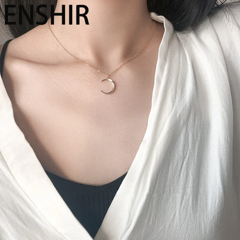 ENSHIR Silver Color Moon Pendant Necklace Clavicle Chain Meniscus Necklace For Women Daily Gift S-N542
