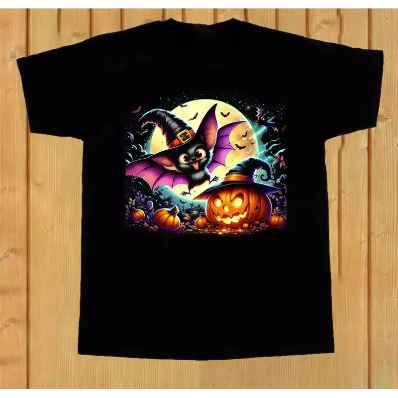 

Хлопковая футболка Happy Bat Fly The Moon Halloween с тыквой, S 4Xl Mc225