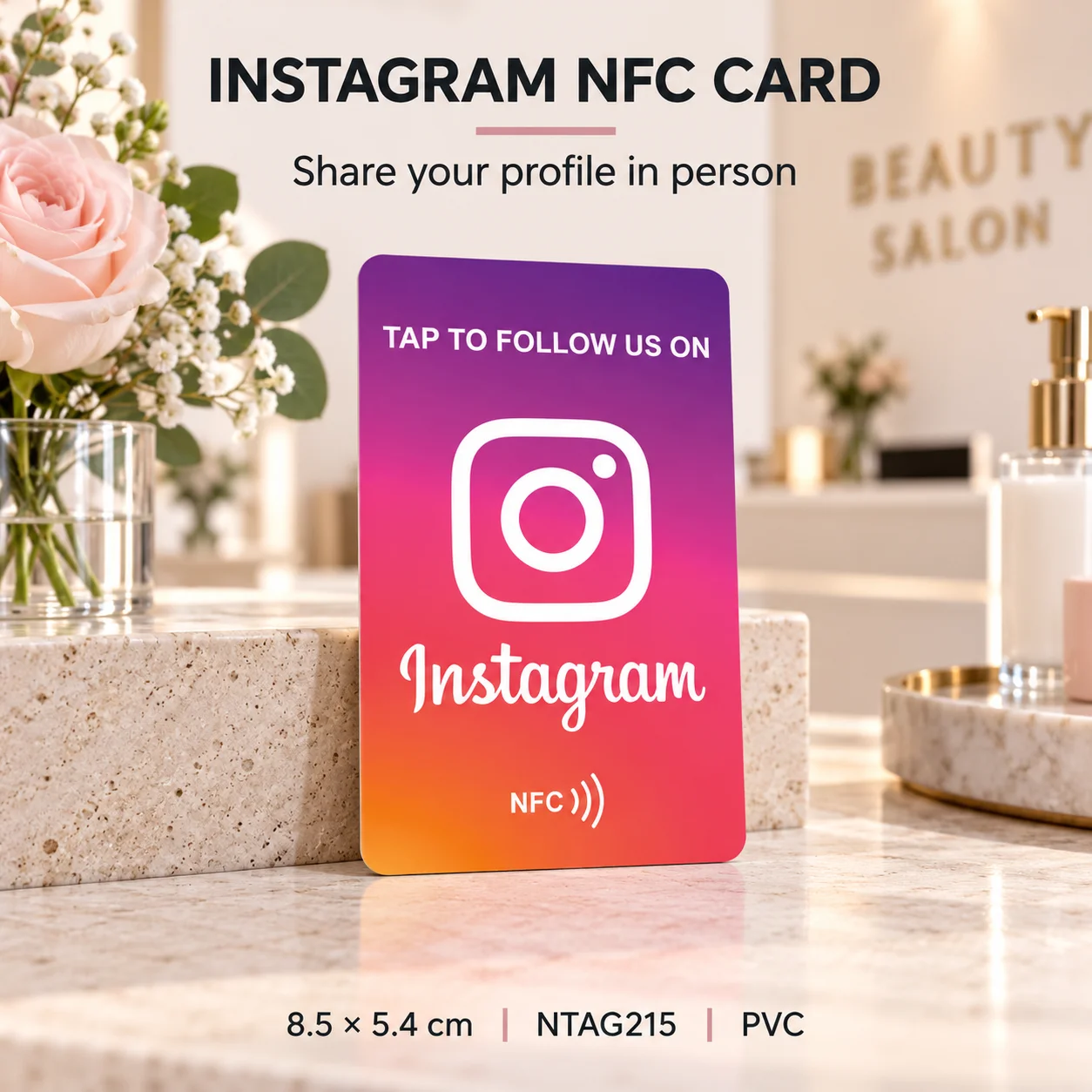 PVC NTAG215 NFC Instagram Tap Small Card, One Tap Open IG Profile, Rewritable Contactless Social Media Card