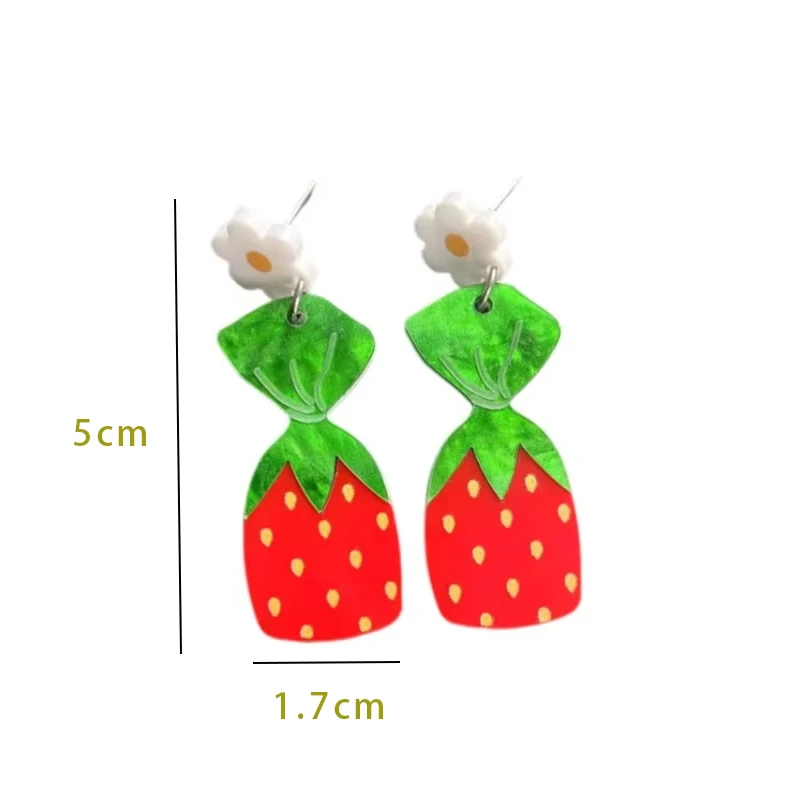Acrylic Flowers Strawberry Candy Stud Earrings For Women Creative Multilayer Pendants Earring Jewelry Gift