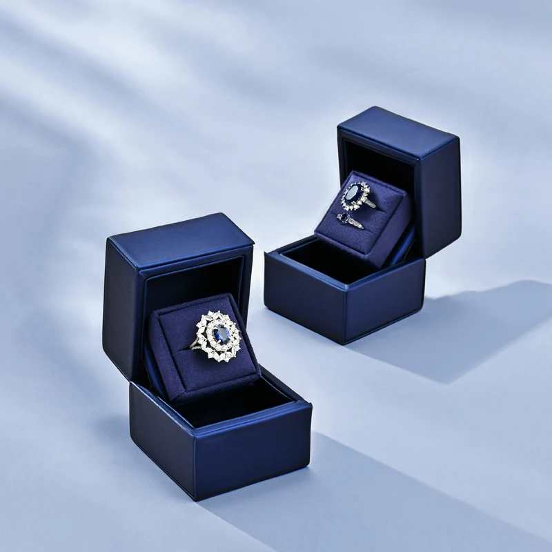 Oirlv Jewelry Blue Ring Box For 2 Rings Packing Leather Wedding Ring Box Engagement Couple Ring Box Elegant Jewelry Gift Boxes